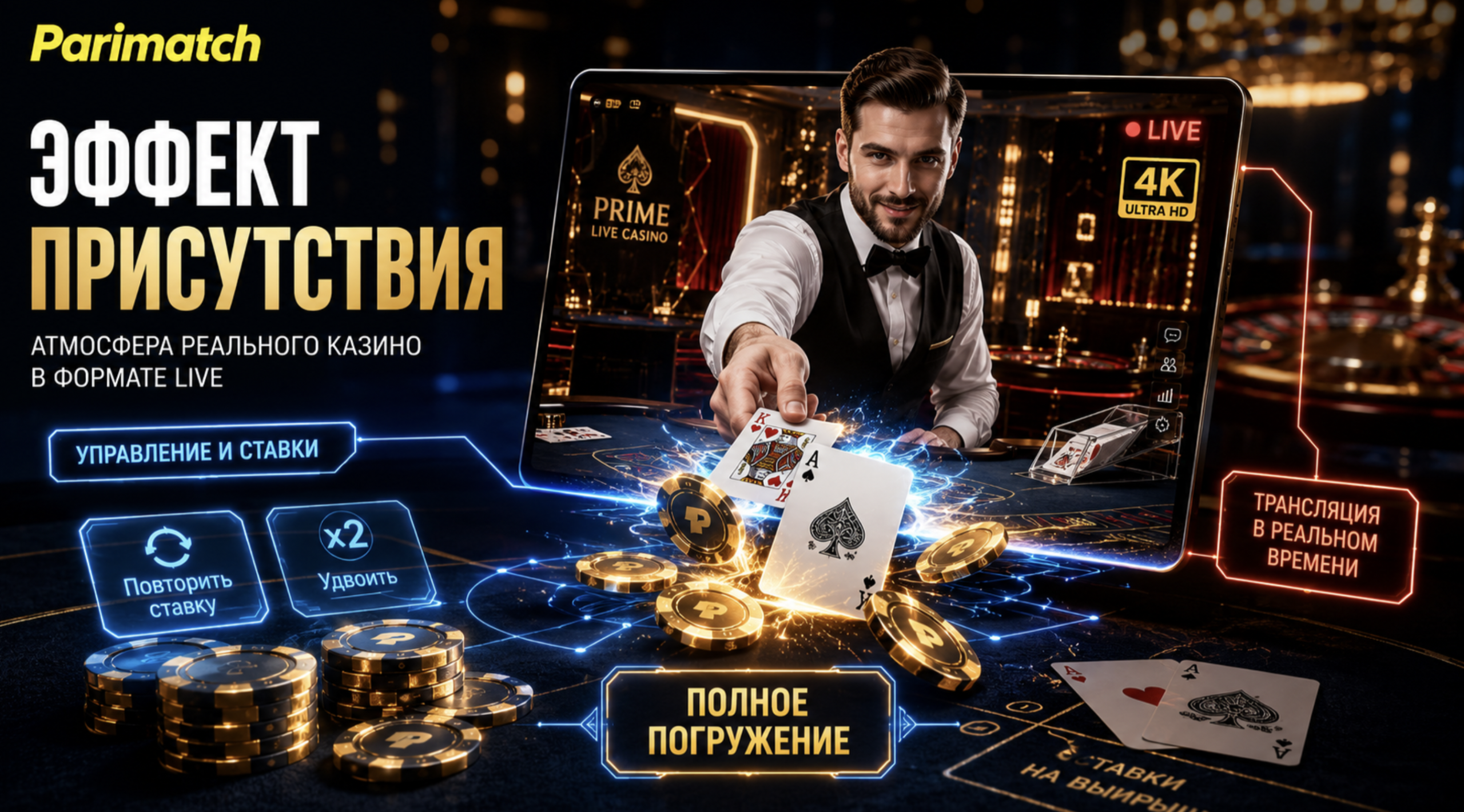 Эффект присутствия в Париматч через формат live-казино